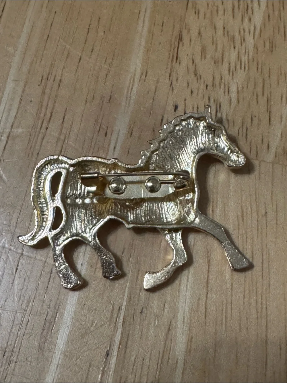 Pink Enamel Horse Brooch with Rhinestone Accents